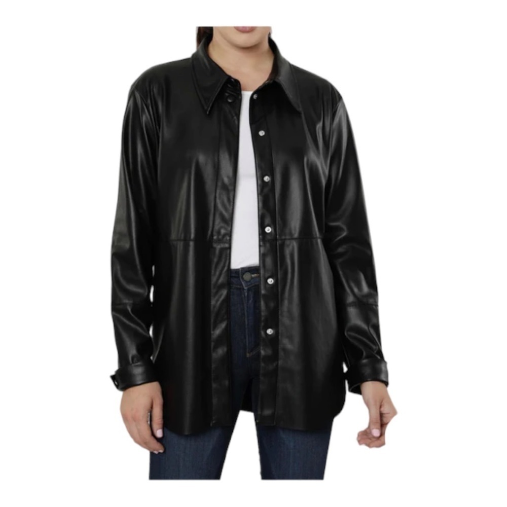Dolce Cabo Faux Leather Snapdown Shacket Long Sleeve Shirt M